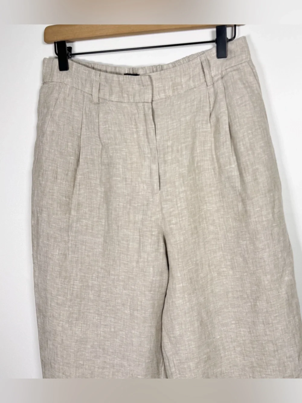 QUINCE Women’s 100% European Linen Pleated Wide Leg Trouser In Flax Sz 8